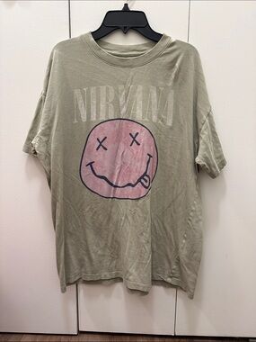 American Eagle NIRVANA Olive Green Band Tee with White Print